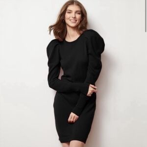 Autumn 100% Cashmere Puff Shoulder Sweater Dress RUST RED L